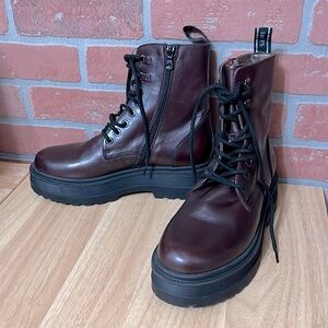 Nero Giardini Burgundy Red Leather Zip Boots Womens 38 8 Platform Italy